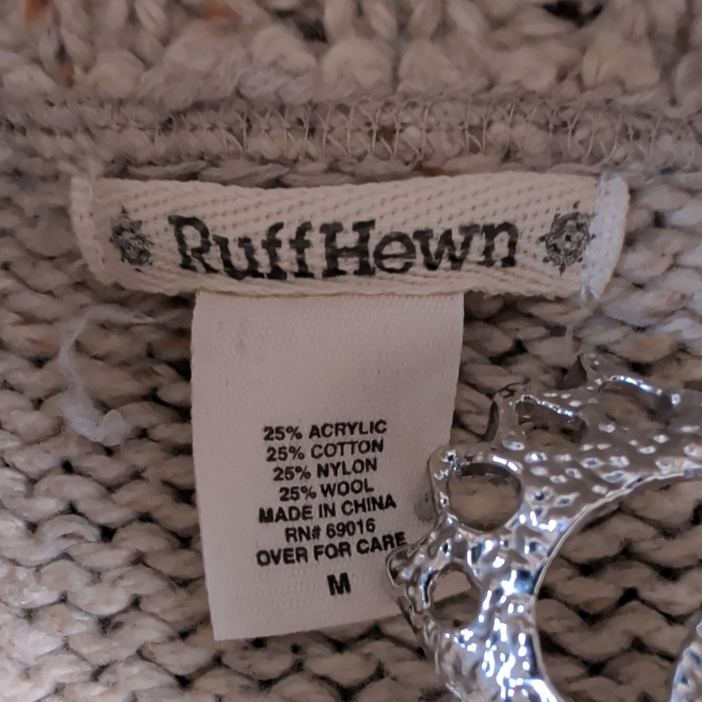 Boho Chunky Knit Sweater Ruff Hewn Cowl Neck Wool Blend Oatmeal Beige Sz M EUC - Picture 6 of 8